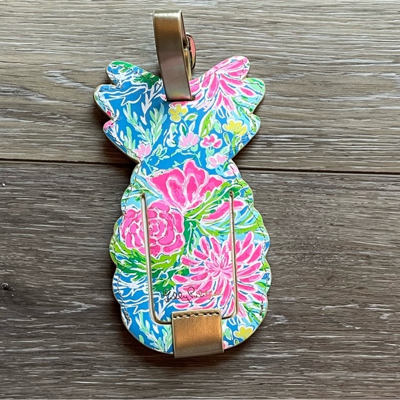 Lilly Pulitzer Pineapple Luggage Tag Vegan Leather Bunny Business Pattern - Picture 5 of 5
